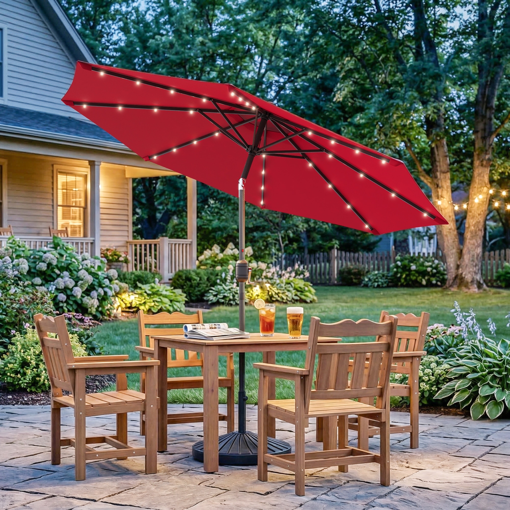 9 ft red wooden patio umbrella Classic Wood Arizonas most revered spa retreat inspired the timeless style of this 9 ft Galtech International 9 Ft. Teak