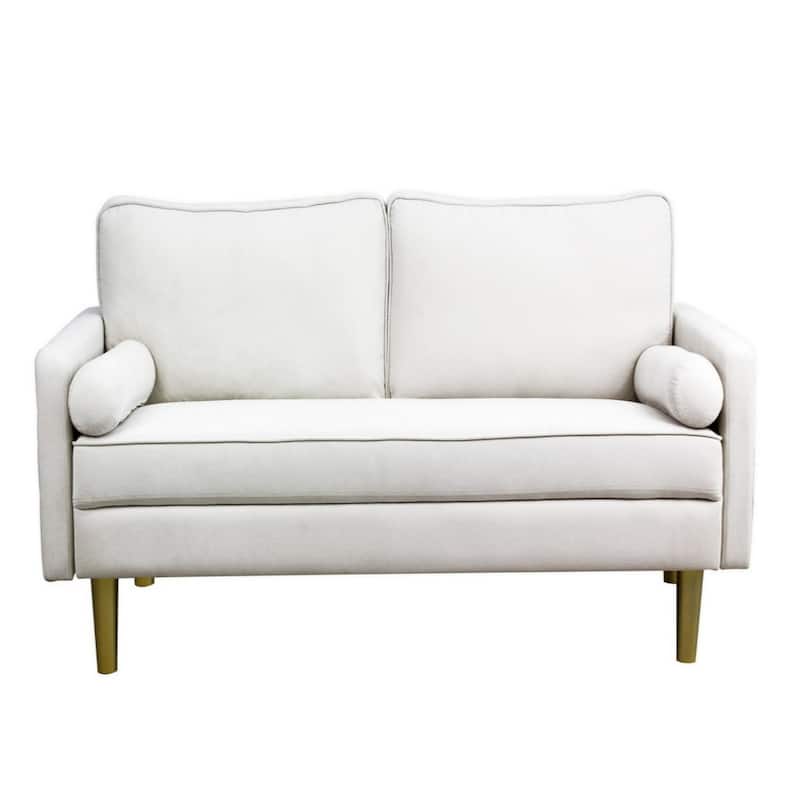 Contemporary Mid Century Style 3 Seater Linen Sofa with Armrest Pockets Premium Upholstery - 65.4 × 29.1 × 33.9 inches - White
