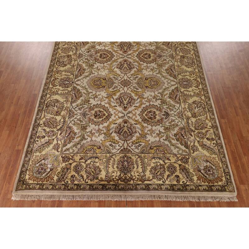 All-Over Floral Agra Indian Area Rug Hand-Knotted Wool Carpet - 9'1"x 12'2"