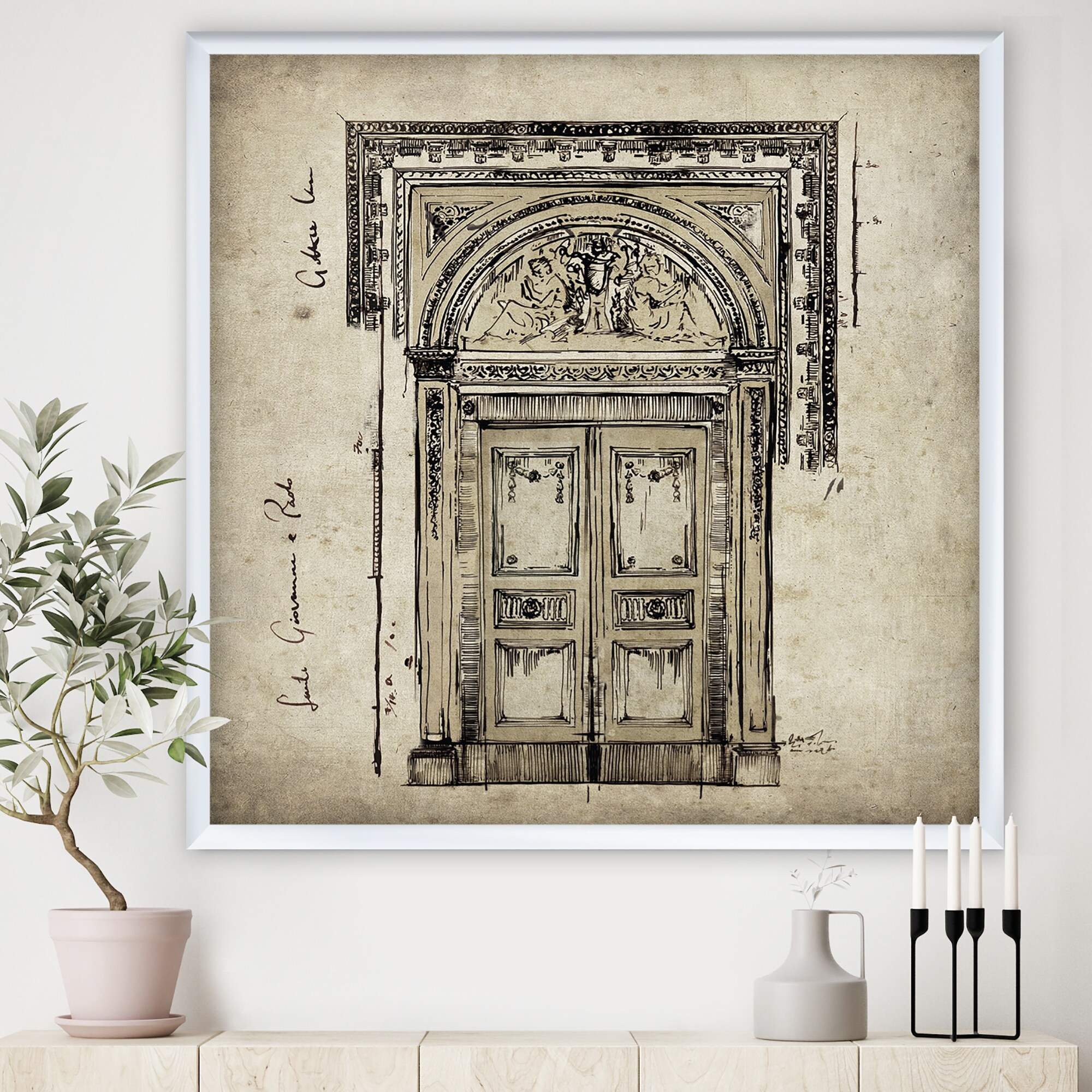 Shop Designart Antique Door Old Style Sketch I Traditional Framed Art Print Overstock 30232360