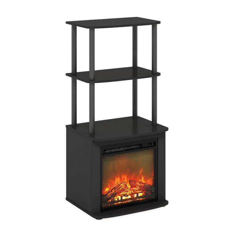 Furinno Turn-N-Tube 2-Tier Tall TV Entertainment Side Table Display Rack with Fireplace Insert - Americano/Black