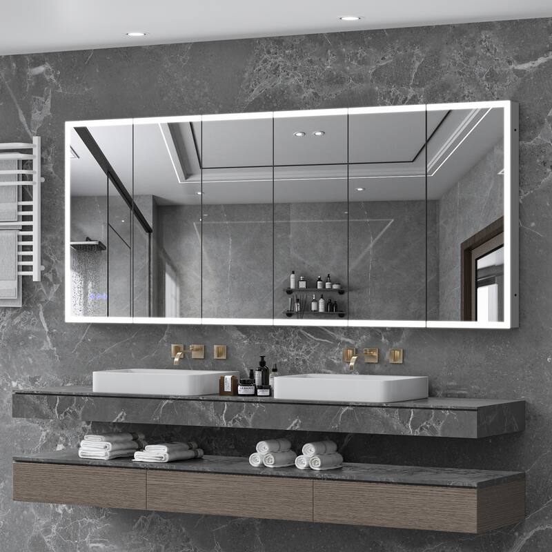 Modland 48–96 Inch LED Lighted Medicine Cabinet with Mirror, Large Bathroom Mirror Cabinet with Lights, Adjustable Shelves