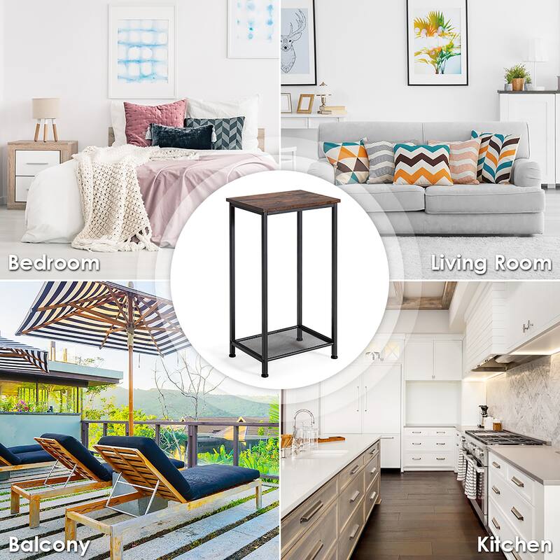 Costway 2-Tier Industrial Side End Accent Telephone Table w/Mesh Shelf - See Details