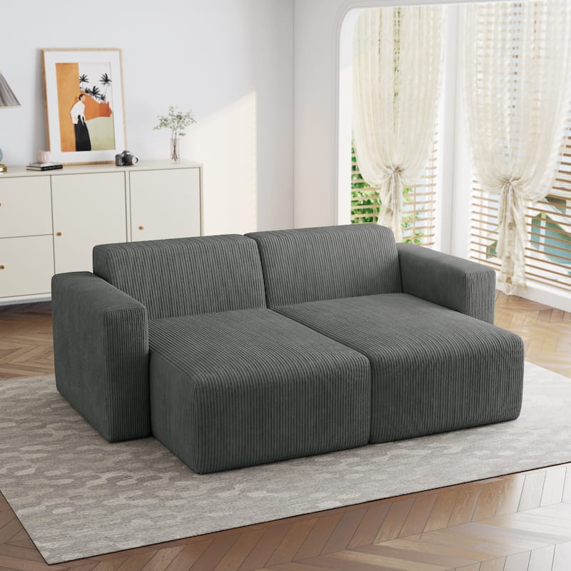 UIXE Upholstered Corduroy Chaise Lounges For Interior - Grey-2-Piece