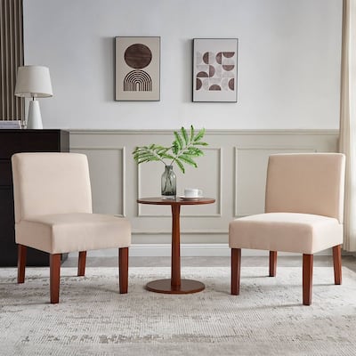 Modern Fabric Armless Chair Set of 2 with Round Wooden Table