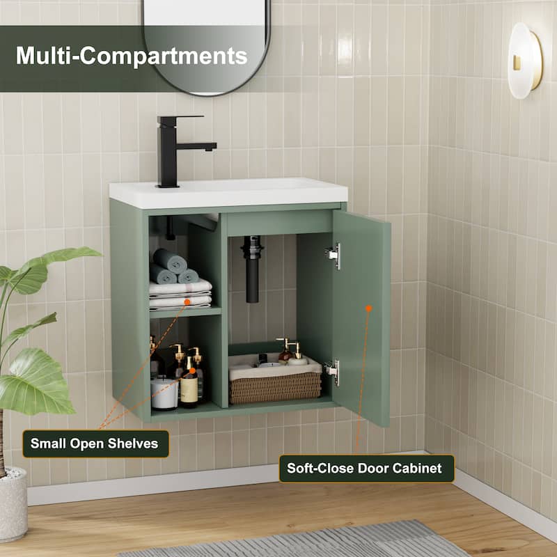Single-Door Vertical Stripe Wall Cabinet with Integrated Basin