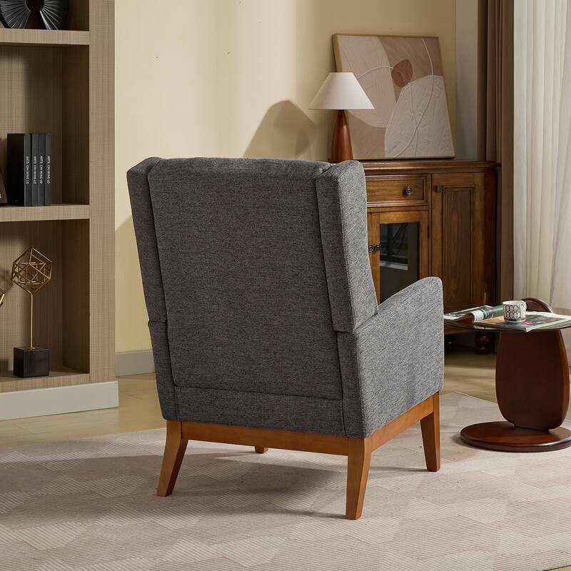 Charcoal Modern 26.18" High Back Upholstered Arm Chair with Wood Legs for Living Room