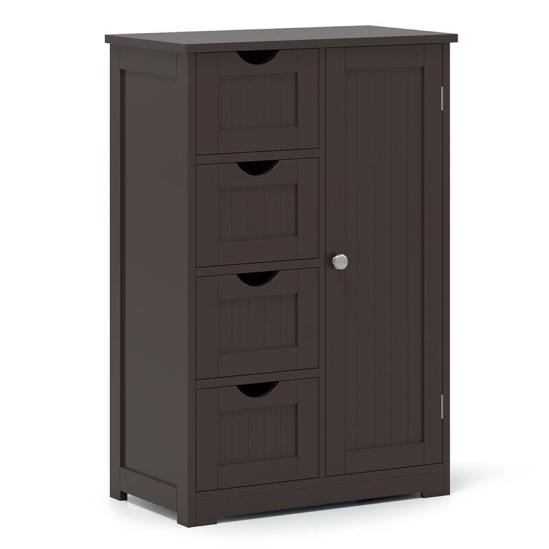 Gymax Bathroom Floor Storage Cabinet Wooden Freestanding Bathroom - See Details - Brown - Painted - See Details