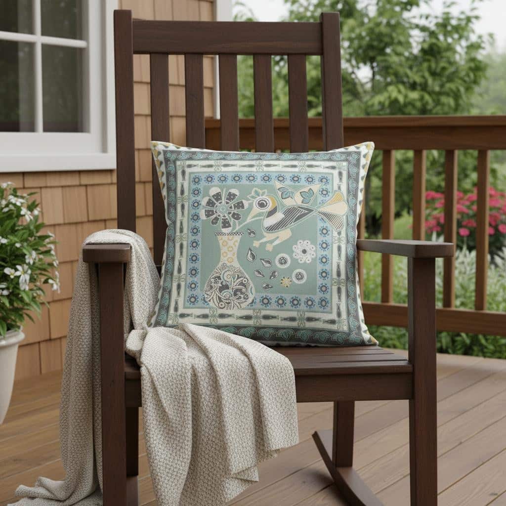 HomeRoots 18" x 18" Green and Black Peacock Blown Seam Floral Indoor Outdoor Throw Pillow - 18.00' X '5.00' X '18.00