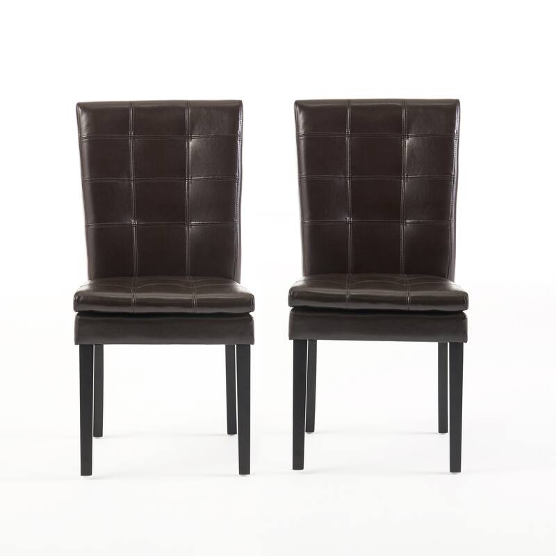 Upholstered Dining Chair Set of 2, Vintage Faux Leather Dining Chair with Wood Legs Armless Kitchen Chair Ergonomic Dining Chair
