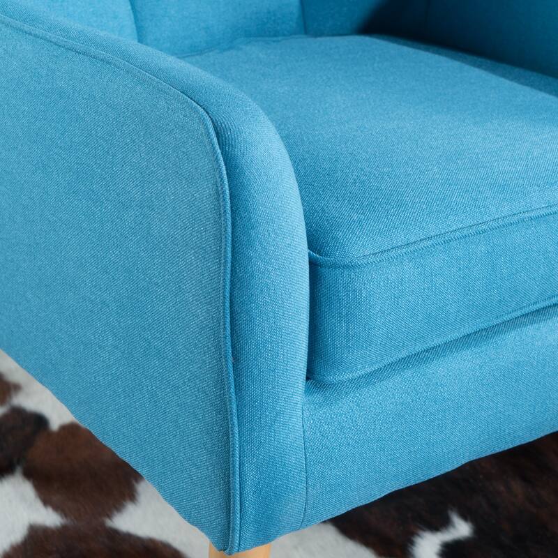 Teal Modern 25" Upholstered Button Tufted Arm Chair with Rubber Wood Legs for Living Room