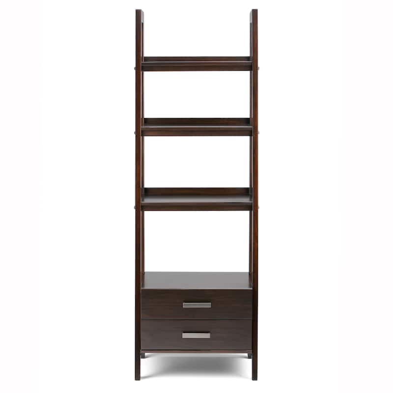 WYNDENHALL Hawkins SOLID WOOD 72 inch x 24 inch Modern Industrial Ladder Shelf with Storage - 24"w x 20"d x 72"h