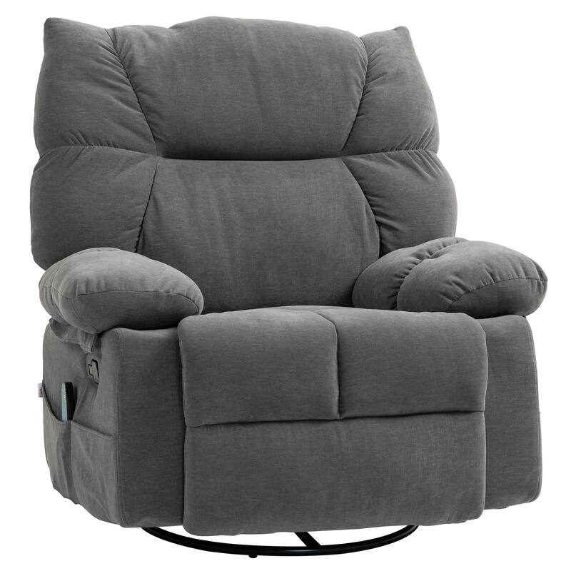 Grey Swivel Manual Recliner with Vibration Massage, Heating, Footrest, Remote Control, and 4 Side Pockets - Dark Gray