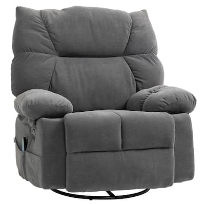 Grey Swivel Manual Recliner with Vibration Massage, Heating, Footrest, Remote Control, and 4 Side Pockets