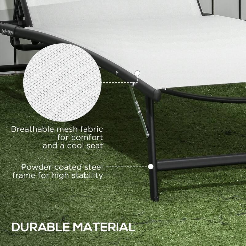 Outdoor 2-Piece Chaise Lounge, Pool Chairs with Wheels & 5 Adjustable Positions