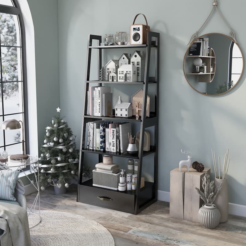 Stryi Contemporary 5-Tier Ladder Open Back Bookshelf by Copper Grove - Black