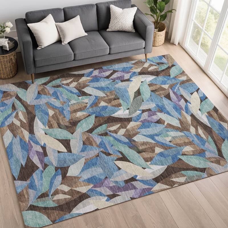 Machine Washable Indoor/ Outdoor Modern Floral Chantille Rug