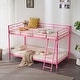 preview thumbnail 17 of 32, Twin Round Pipe Bunk Low Bed Guardrail Angled Ladder Iron Bed USA Pink
