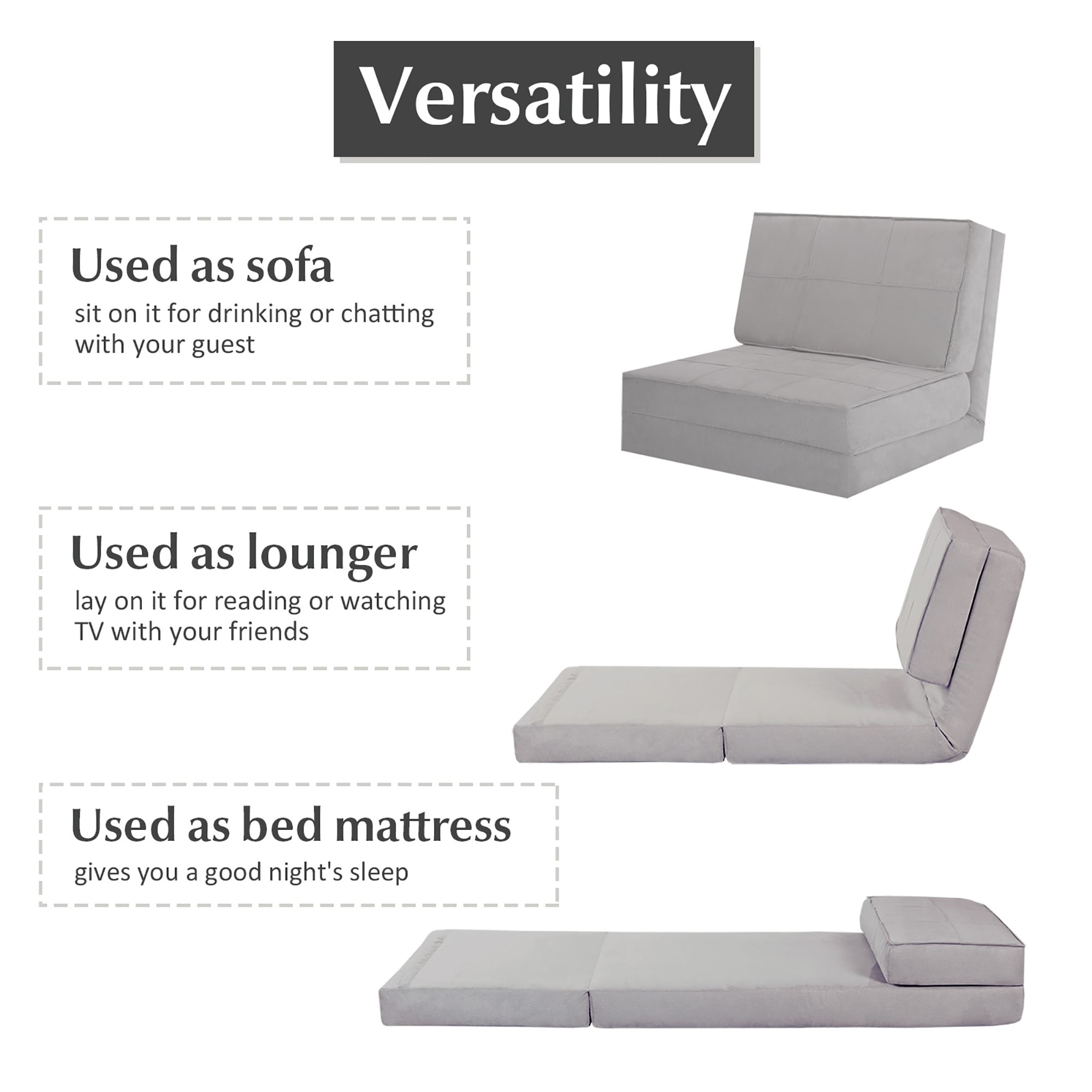 Costway fold down chair flip out lounger online convertible sleeper bed couch game dorm guest gray