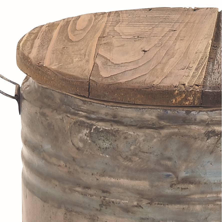 Gray Metal Farmhouse Accent Table with Brown Wood Top - 16 x 16 x 20