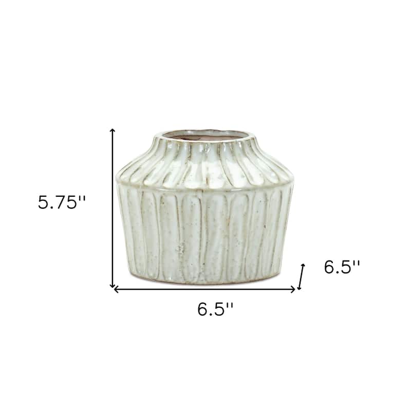 6 Inch Ivory Terracotta Table Vase Ribbed Round Home Decor