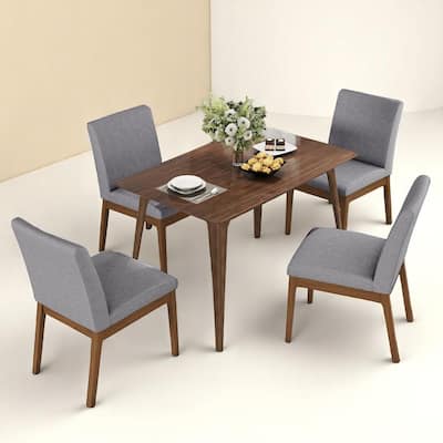5-Piece Dining Table Set with Faux Wood Top Table and Upholstered Rubberwood Chairs, Modern Style