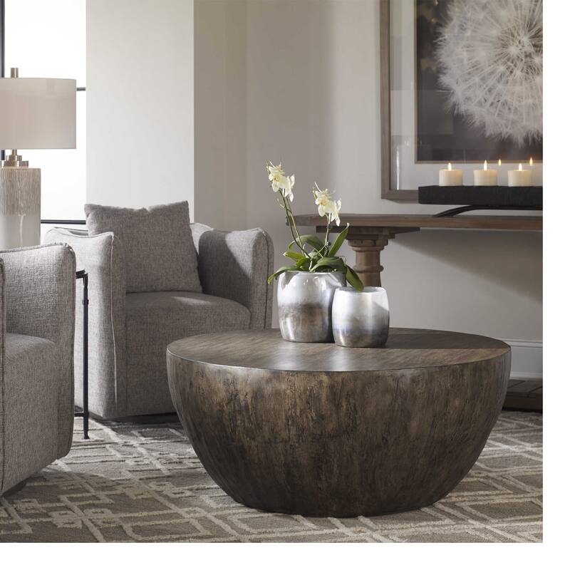 42-Inch Round Mango Wood Veneer Coffee Table