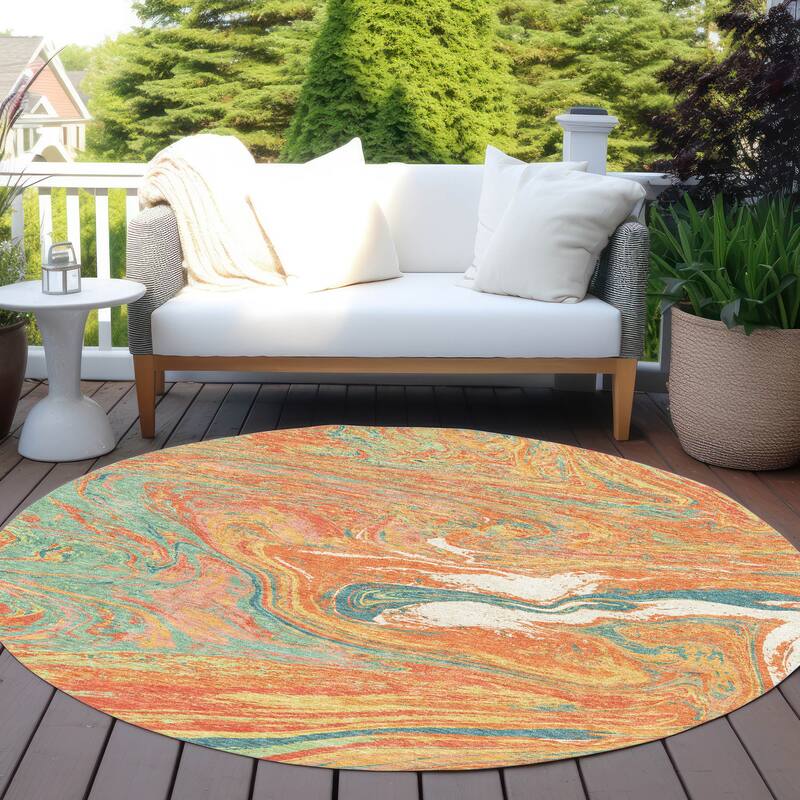Machine Washable Indoor/ Outdoor Abstract Brushstroke Chantille Rug