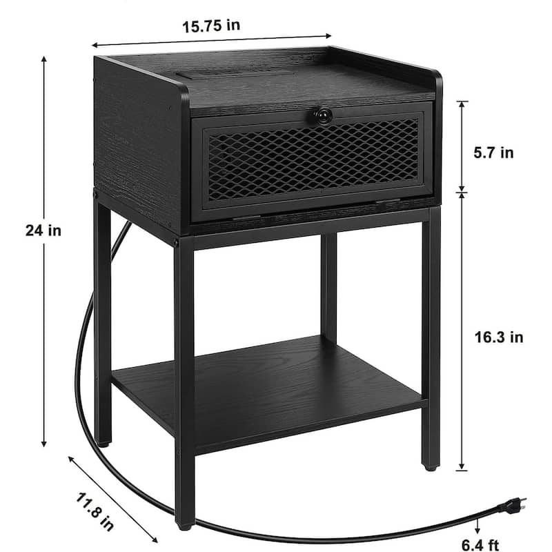 Black Nightstand with Charging Station