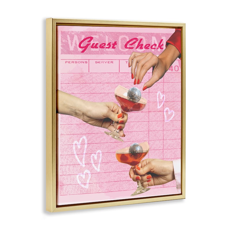 Stupell Cheers over Guest Check Framed Floater Canvas Wall Art Design By Lil' Rue
