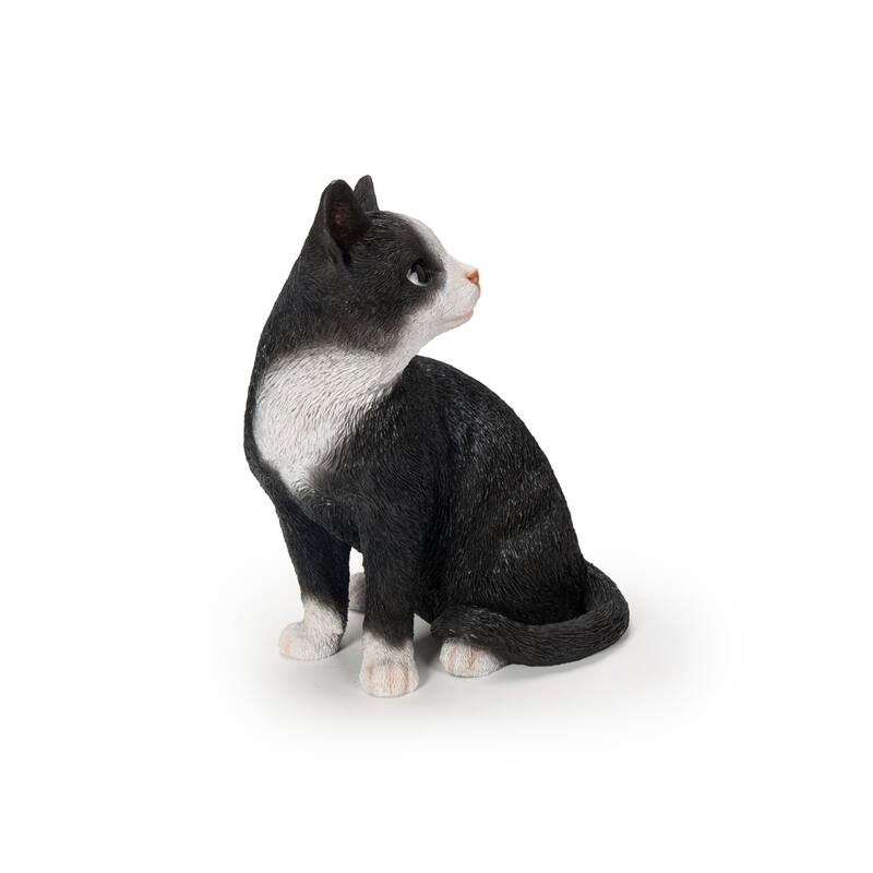 Cat Looking Back Outdoor Garden Statue - 10.25" - Black and White