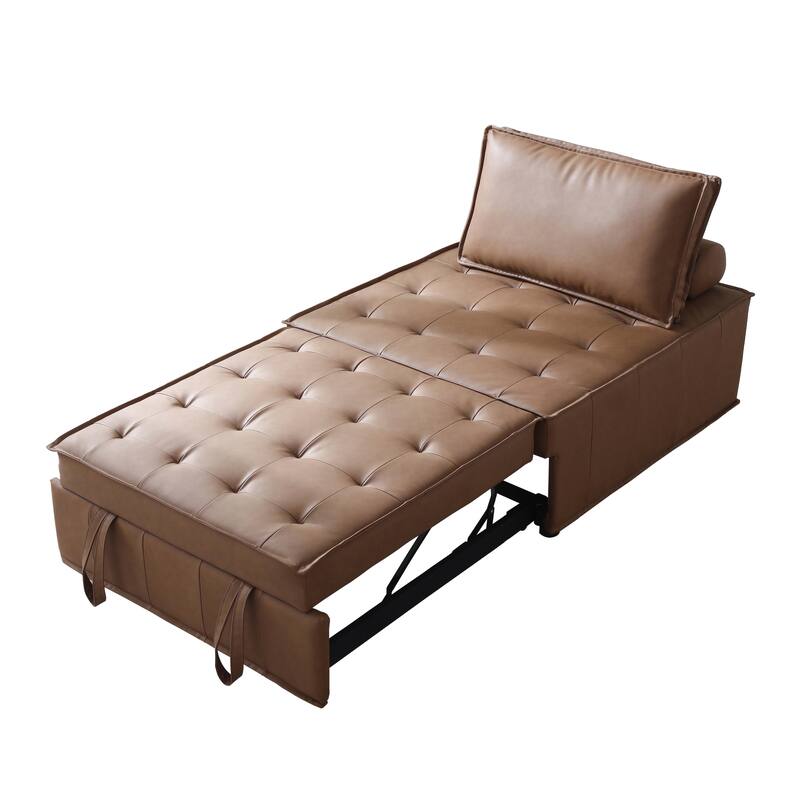 Multi-Purpose Ottoman Sofa Bed with Removable Backrest, Faux Leather