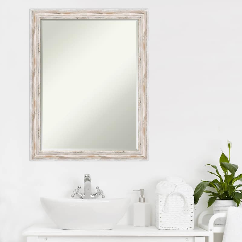 Petite Bevel Wood Bathroom Wall Mirror - Alexandria White Wash Narrow Frame - Alexandria White Wash Narrow - 21 x 27 in