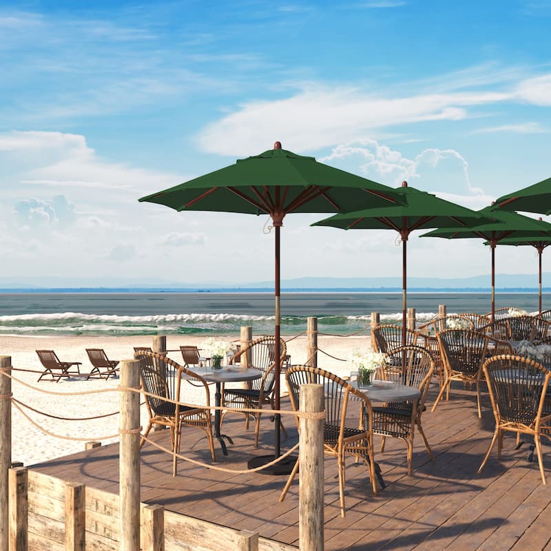 California Umbrella 7.5' Round Marenti Wood Frame Patio Umbrella with Pacifica Fabric, Base Not Included - Hunter Green