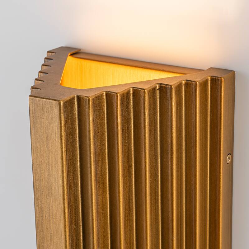 2-Light Industrial Antique Gold Outdoor Integrated LED Wall Sconce - H11" x W6.3" x D5"