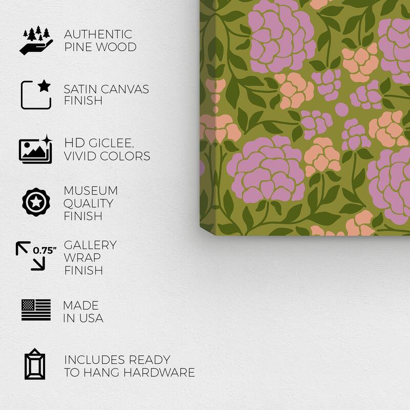 Wynwood Studio Canvas Floral and Botanical Malvas Pattern Purple and Army Green Modern & Contemporary Wall Art Canvas Print