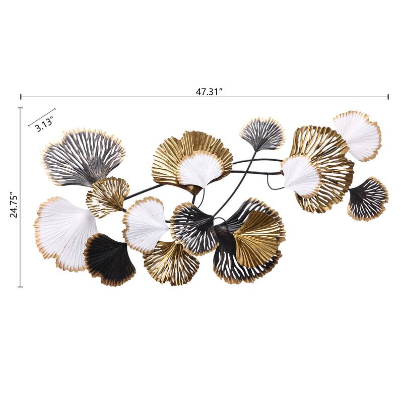 Black Gold and White Metal Ginkgo Leaves Modern Wall Decor