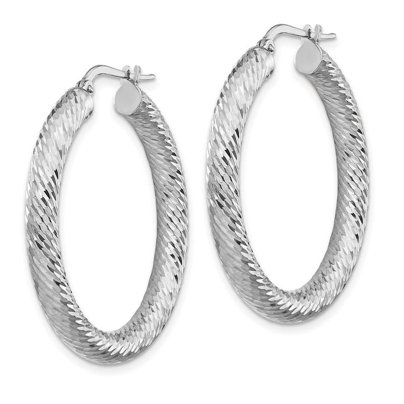 Curata 14k White Gold Sparkle Cut Round Hoop Earrings - 35x34mm