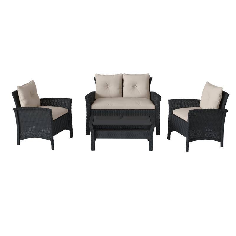 CorLiving Cascade Black Rattan Wicker Patio 4pc Set