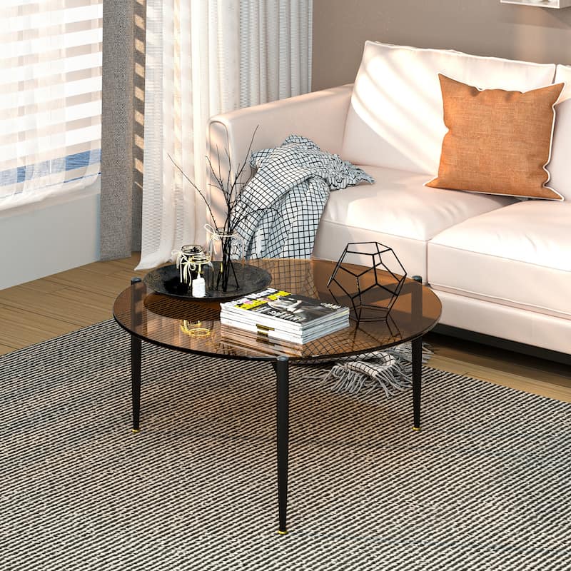 Round Glass Coffee Table Circle Center Table for Living Room Office - 32" x 16"