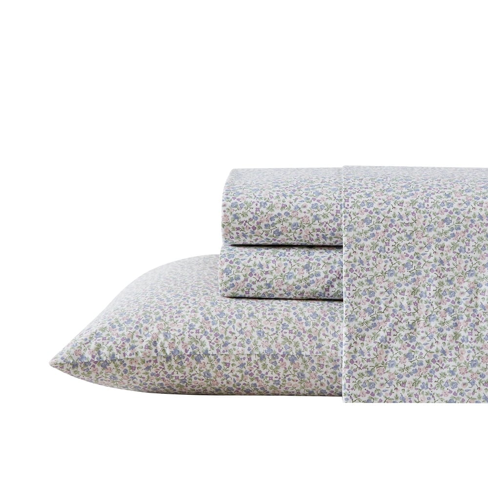 Laura Ashley Soft & Breathable Cotton Percale Deep-Pocket Sheet Set