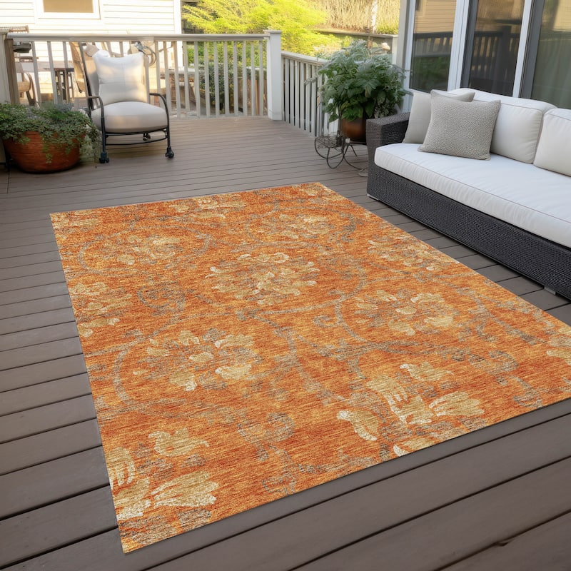 Machine Washable Indoor/ Outdoor Chantille Scroll Floral Rug