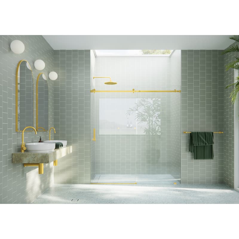 Glass Warehouse 68 in. x 78 in. Sliding Frameless Shower Door with Square Hardware