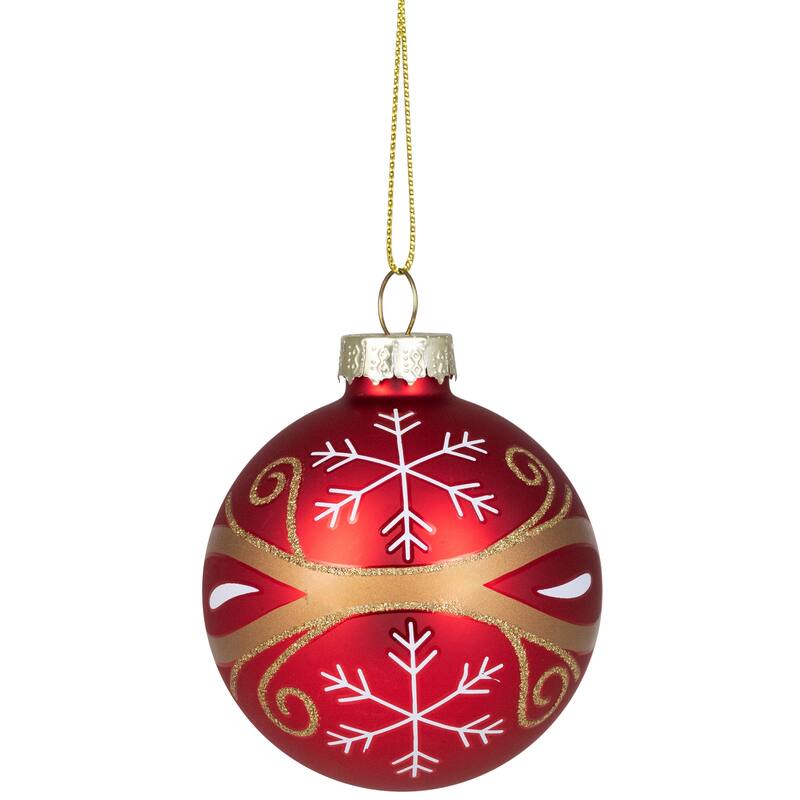 4ct Red Gold Glass Hanging Christmas Ball Ornaments 2.5-Inch (67mm)