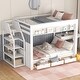 preview thumbnail 19 of 34, Full Size Pine Wood Bunk Bed with Storage Staircase, Multifunctional Convertible Daybed with 3 Drawers & Full-length Guardrail White - Full