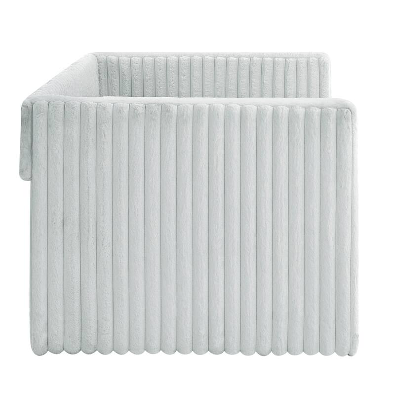 Roomfitters Twin Upholstered Daybed with Pull-Out Trundle, Corduroy Fabric Sofa Bed Frame for Living Room