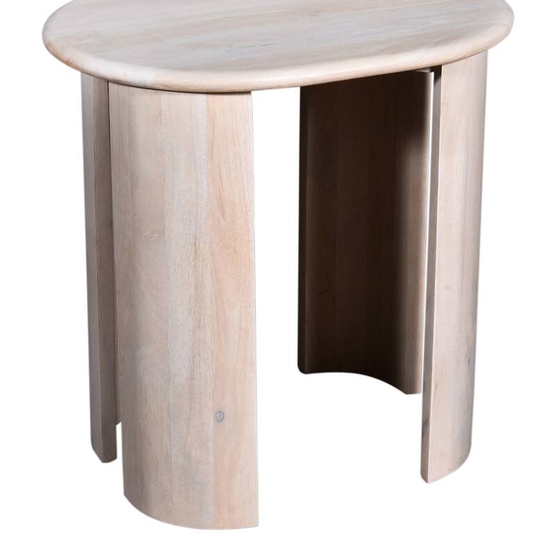 Rustic Oval Side Table, Solid Wood Accent Table - Oak Natural Wood + Off White