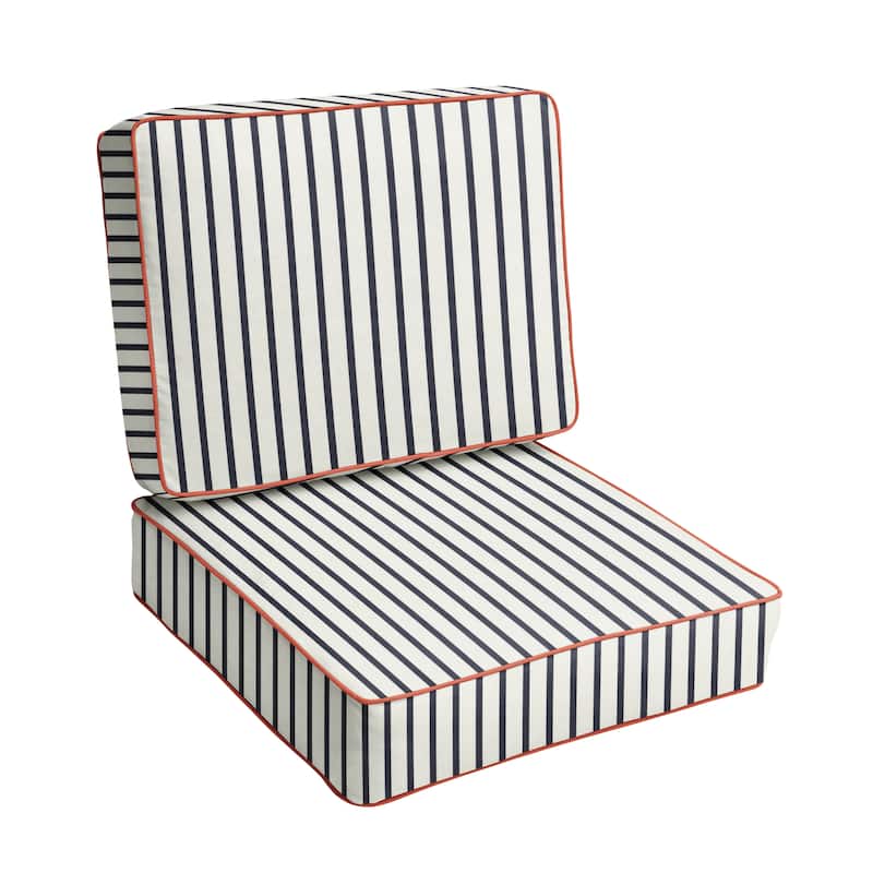 Blue White Stripe with Melon Indoor/Outdoor Corded Cushion Set