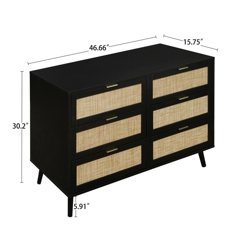 6 Drawer Rattan Dresser, Buffet Cabinet, Storage Cabinet for Bedroom