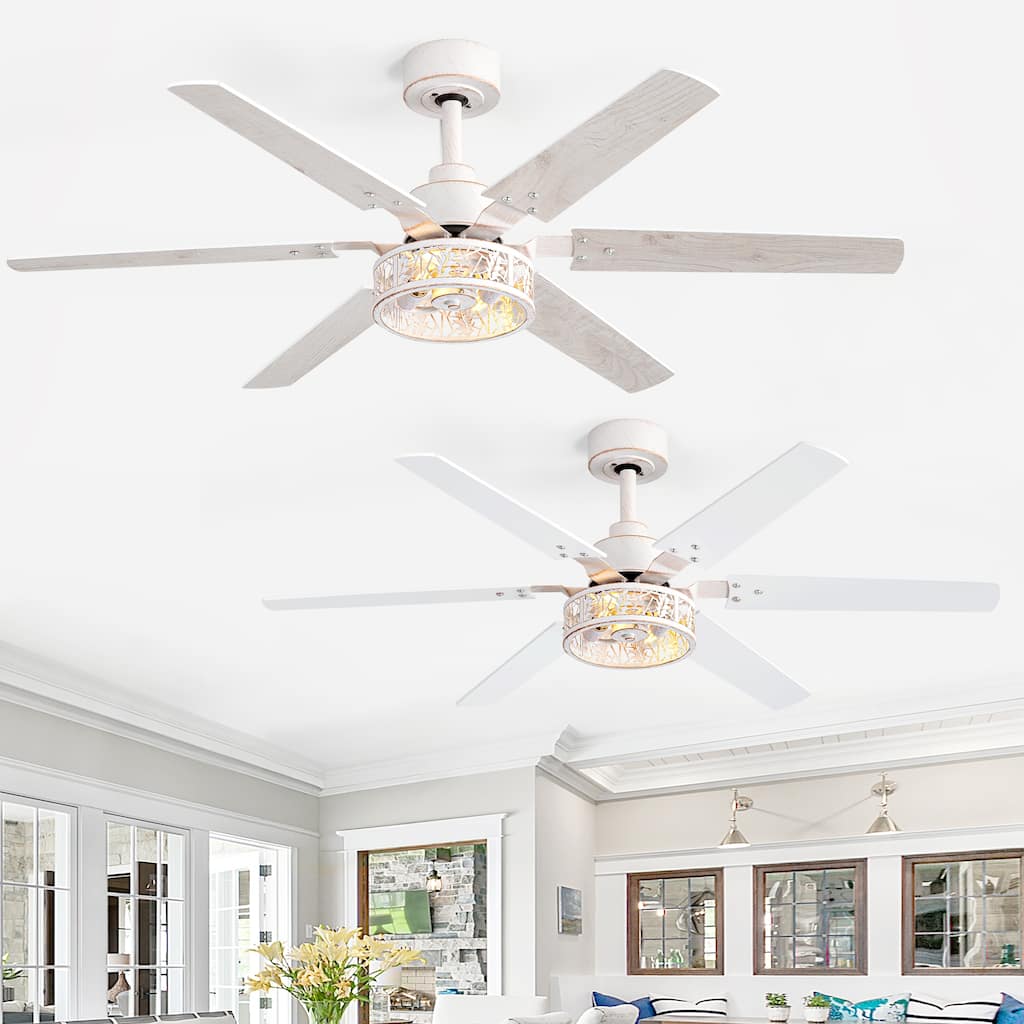 2PCS 46 in White Gold Ceiling Fan with Lights and Remote, 6-Speed Quiet DC Motor